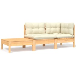 vidaXL 3-tlg. Garten-Lounge-Set mit Creme Kissen Massivholz Kiefer
