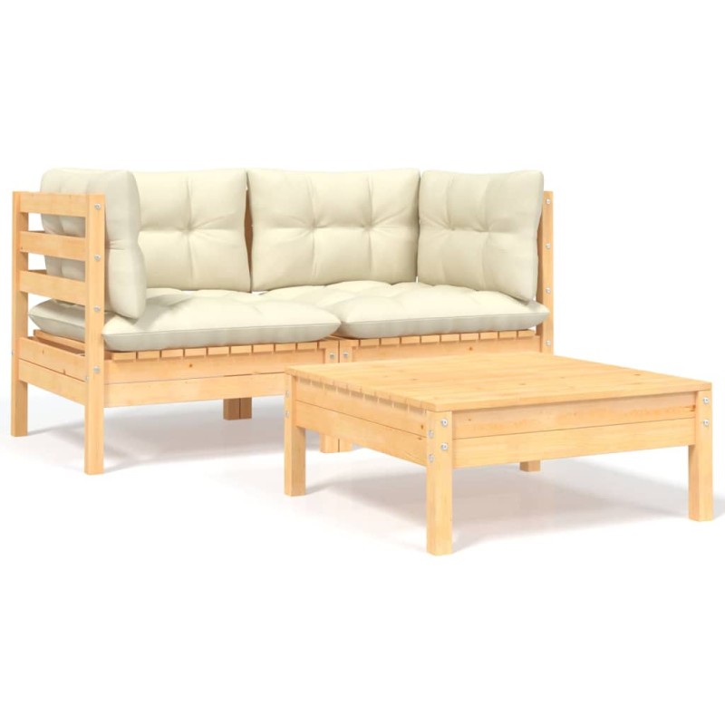 vidaXL 3-tlg. Garten-Lounge-Set mit Creme Kissen Massivholz Kiefer vidaXL 3-tlg. Garten-Lounge-Set mit Creme Kissen Massivholz Kiefer