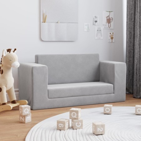 2-Sitzer Schlafsofa für Kinder Hellgrau Weicher Plüsch