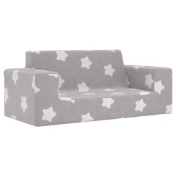 Kindersofa 2-Sitzer Hellgrau mit Sternen Weich Plüsch