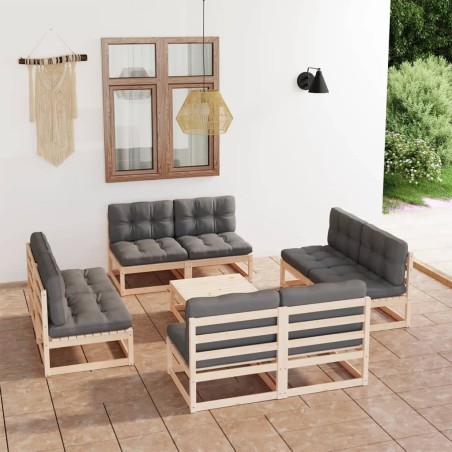 vidaXL 9-tlg. Garten-Lounge-Set mit Kissen Kiefer Massivholz