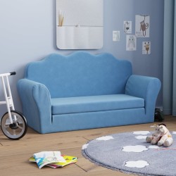 2-Sitzer Kindersofa mit Schlaffunktion Blau Weicher Plüsch