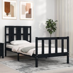 vidaXL Massivholzbett mit Kopfteil Schwarz 90x190 cm