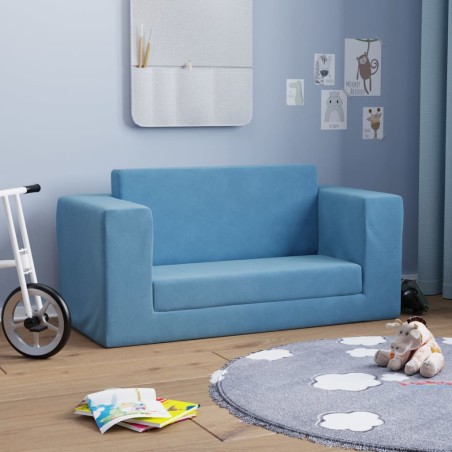 2-Sitzer Kindersofa mit Schlaffunktion Blau Weicher Plüsch