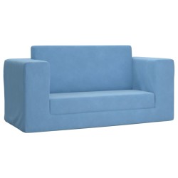 2-Sitzer Kindersofa mit Schlaffunktion Blau Weicher Plüsch