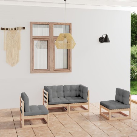 vidaXL 4-tlg. Garten-Lounge-Set mit Kissen Kiefer Massivholz