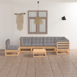 vidaXL 7-tlg. Garten-Lounge-Set mit Kissen Massivholz Kiefer