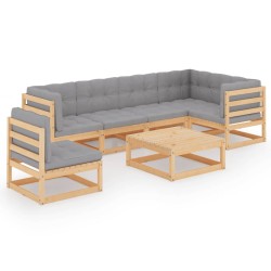vidaXL 7-tlg. Garten-Lounge-Set mit Kissen Massivholz Kiefer
