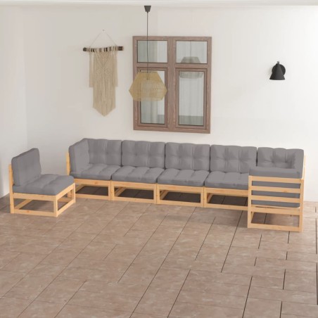 vidaXL 7-tlg. Garten-Lounge-Set mit Kissen Kiefer Massivholz