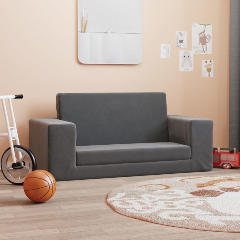 2-Sitzer Schlafsofa für Kinder Anthrazit Weicher Plüsch 2-Sitzer Schlafsofa für Kinder Anthrazit Weicher Plüsch