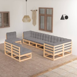 vidaXL 9-tlg. Garten-Lounge-Set mit Kissen Kiefer Massivholz