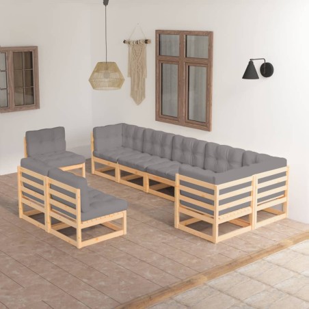 vidaXL 9-tlg. Garten-Lounge-Set mit Kissen Kiefer Massivholz