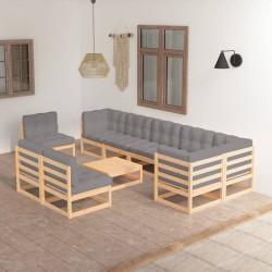 vidaXL 10-tlg. Garten-Lounge-Set mit Kissen Kiefer Massivholz
