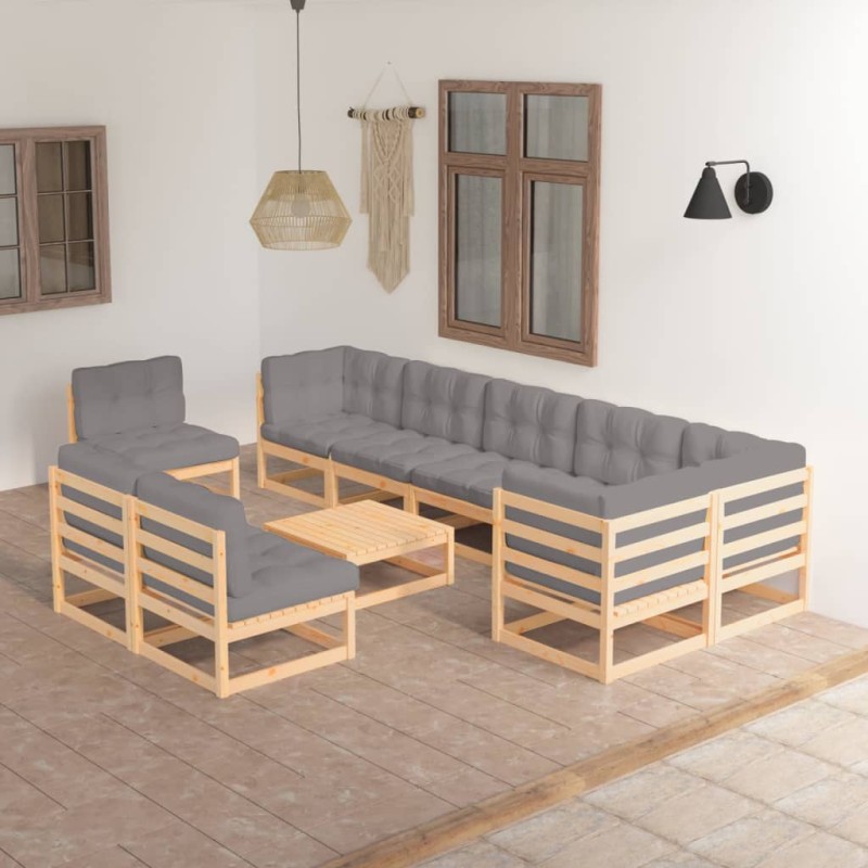 vidaXL 10-tlg. Garten-Lounge-Set mit Kissen Kiefer Massivholz vidaXL 10-tlg. Garten-Lounge-Set mit Kissen Kiefer Massivholz