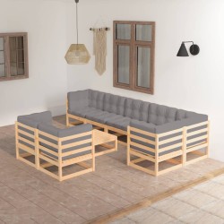 vidaXL 9-tlg. Garten-Lounge-Set mit Kissen Massivholz Kiefer