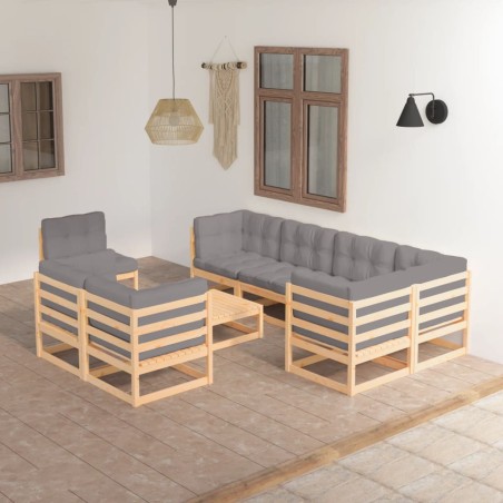 vidaXL 9-tlg. Garten-Lounge-Set mit Kissen Kiefer Massivholz