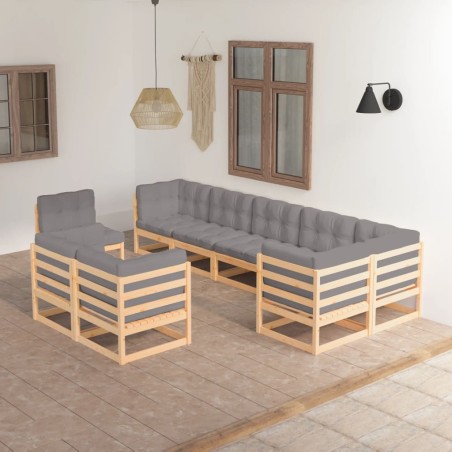 vidaXL 9-tlg. Garten-Lounge-Set mit Kissen Kiefer Massivholz