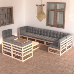 vidaXL 10-tlg. Garten-Lounge-Set mit Kissen Kiefer Massivholz