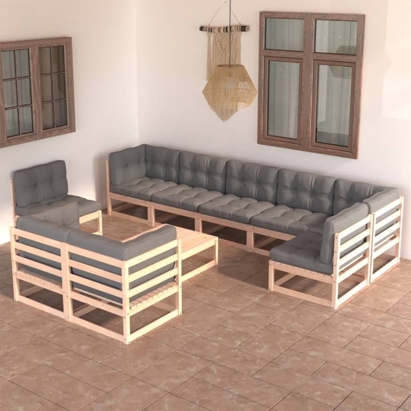 vidaXL 10-tlg. Garten-Lounge-Set mit Kissen Kiefer Massivholz vidaXL 10-tlg. Garten-Lounge-Set mit Kissen Kiefer Massivholz