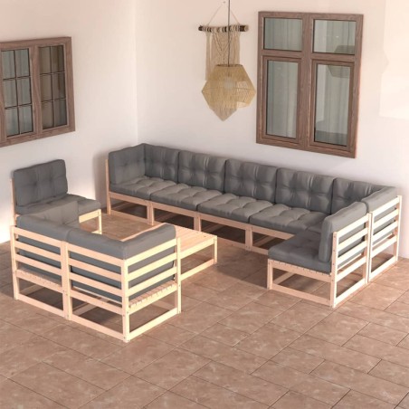 vidaXL 10-tlg. Garten-Lounge-Set mit Kissen Kiefer Massivholz
