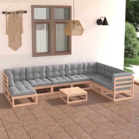 vidaXL 9-tlg. Garten-Lounge-Set mit Kissen Kiefer Massivholz