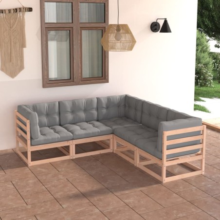 vidaXL 5-tlg. Garten-Lounge-Set mit Kissen Kiefer Massivholz