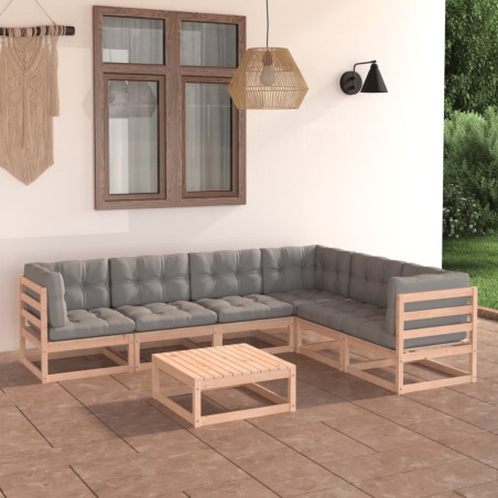 vidaXL 7-tlg. Garten-Lounge-Set mit Kissen Massivholz Kiefer