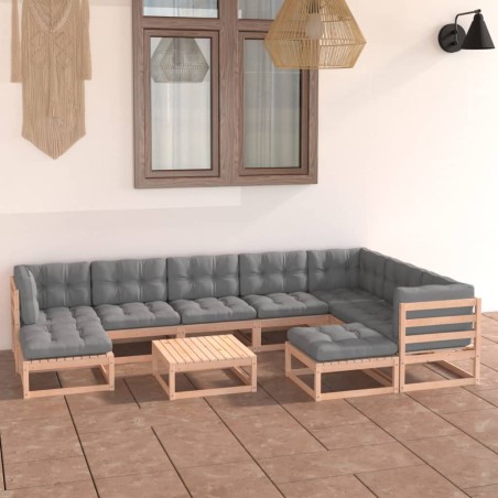 vidaXL 10-tlg. Garten-Lounge-Set mit Kissen Kiefer Massivholz