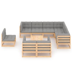 vidaXL 10-tlg. Garten-Lounge-Set mit Kissen Massivholz Kiefer