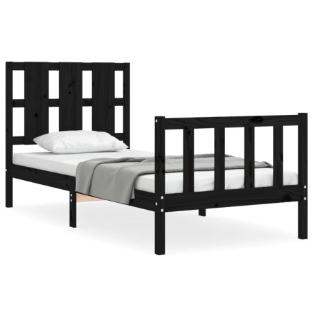 vidaXL Massivholzbett mit Kopfteil Schwarz 90x190 cm