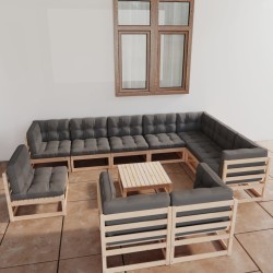 vidaXL 11-tlg. Garten-Lounge-Set mit Kissen Kiefer Massivholz
