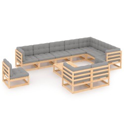 vidaXL 11-tlg. Garten-Lounge-Set mit Kissen Kiefer Massivholz