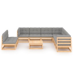 vidaXL 10-tlg. Garten-Lounge-Set mit Kissen Kiefer Massivholz