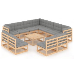 vidaXL 12-tlg. Garten-Lounge-Set mit Kissen Kiefer Massivholz