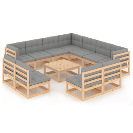 vidaXL 12-tlg. Garten-Lounge-Set mit Kissen Kiefer Massivholz