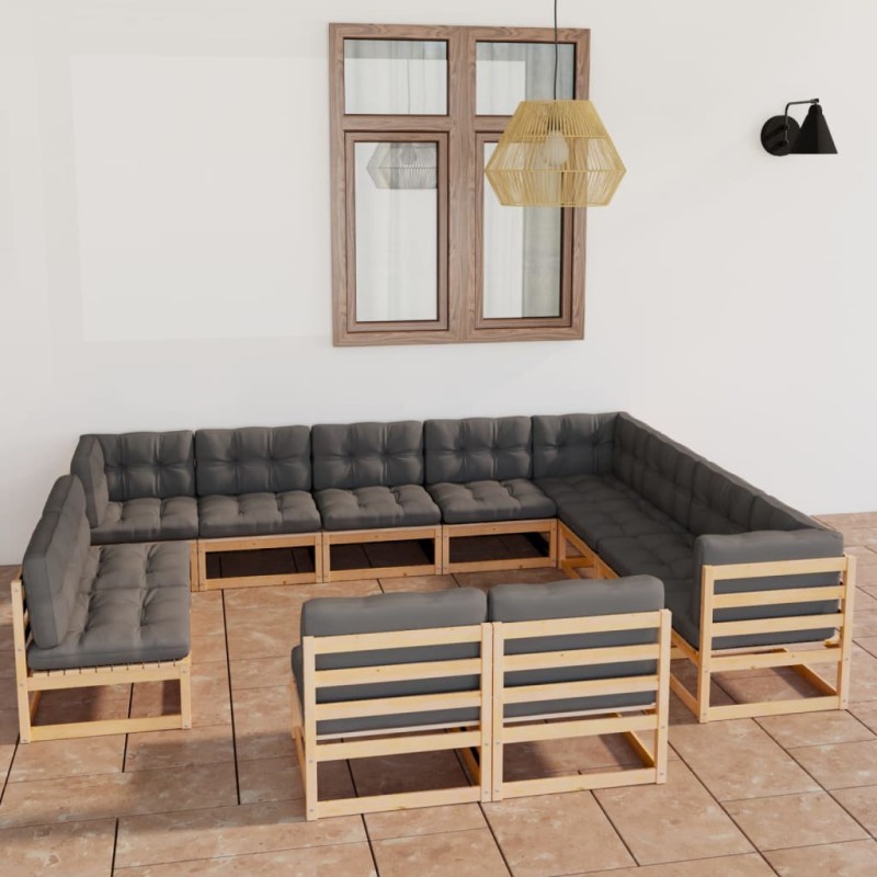 vidaXL 12-tlg. Garten-Lounge-Set mit Kissen Kiefer Massivholz vidaXL 12-tlg. Garten-Lounge-Set mit Kissen Kiefer Massivholz