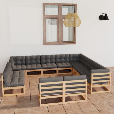 vidaXL 12-tlg. Garten-Lounge-Set mit Kissen Kiefer Massivholz