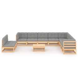 vidaXL 11-tlg. Garten-Lounge-Set mit Kissen Kiefer Massivholz