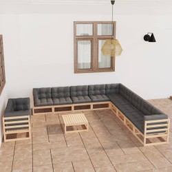 vidaXL 12-tlg. Garten-Lounge-Set mit Kissen Kiefer Massivholz