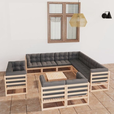 vidaXL 12-tlg. Garten-Lounge-Set mit Kissen Kiefer Massivholz