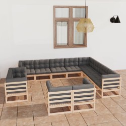 vidaXL 12-tlg. Garten-Lounge-Set mit Kissen Kiefer Massivholz