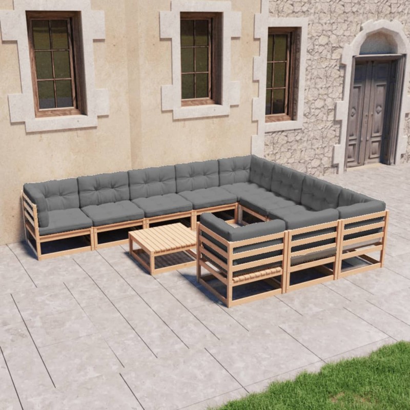vidaXL 11-tlg. Garten-Lounge-Set mit Kissen Kiefer Massivholz vidaXL 11-tlg. Garten-Lounge-Set mit Kissen Kiefer Massivholz