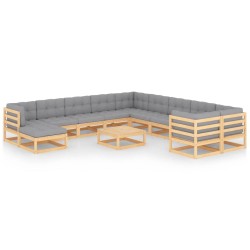 vidaXL 12-tlg. Garten-Lounge-Set mit Kissen Kiefer Massivholz