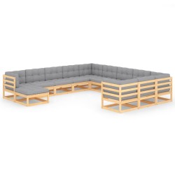 vidaXL 12-tlg. Garten-Lounge-Set mit Kissen Kiefer Massivholz
