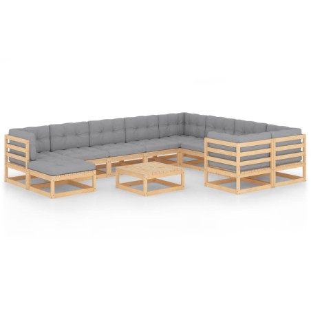 vidaXL 11-tlg. Garten-Lounge-Set mit Kissen Kiefer Massivholz