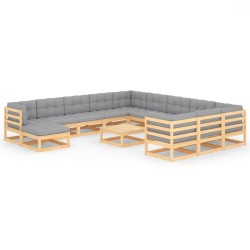 vidaXL 13-tlg. Garten-Lounge-Set mit Kissen Massivholz Kiefer