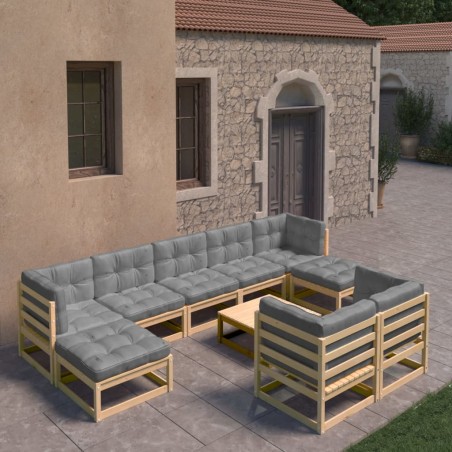 vidaXL 10-tlg. Garten-Lounge-Set mit Kissen Kiefer Massivholz
