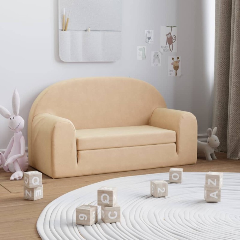 2-Sitzer Kindersofa mit Schlaffunktion Creme Weicher Plüsch 2-Sitzer Kindersofa mit Schlaffunktion Creme Weicher Plüsch