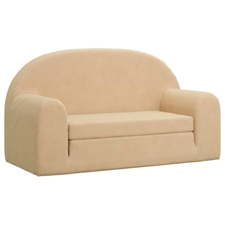2-Sitzer Kindersofa mit Schlaffunktion Creme Weicher Plüsch