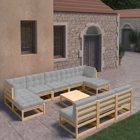 vidaXL 11-tlg. Garten-Lounge-Set mit Kissen Kiefer Massivholz